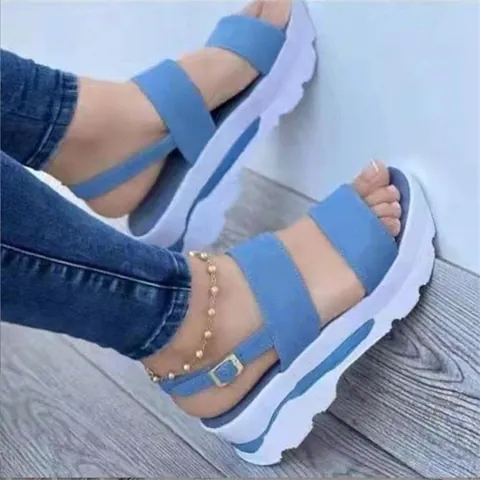 Women New Summer Thick Sole Wedge Sandals British Style Peep Toe Buckle Strap High Platform Sandals Frosted Microfiber Wedge Shoes Black White Pink Blue Red Large Size Casual Outdoor Daily Wear