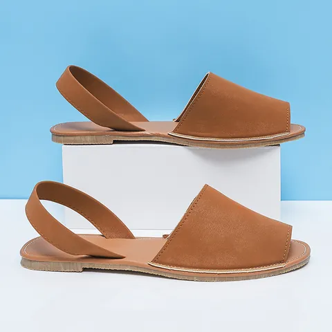 Sandales Slingback Plates Décontractées pour Femmes Été Cuir PU Peep-Toe Semelle Souple Style Romain Chaussures de Plage Quotidien