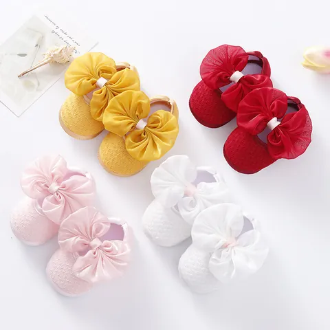 Newborn Baby Girl Princess Shoes Large Satin Bowknot Cotton Soft Sole Breathable Infant Toddler First Walkers Party Flat Shoes