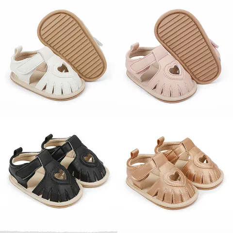 Baby Girl Summer Sandals Artificial PU Leather Heart Cut-out Soft Sole First Walker Toddler Infant Non-slip Princess Walking Shoes