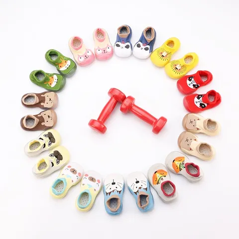 Baby First Walker Shoes Cartoon Animal Cotton Knit Floor Sock Shoes For Toddler Non-Slip Rubber Sole Breathable Soft Slippers