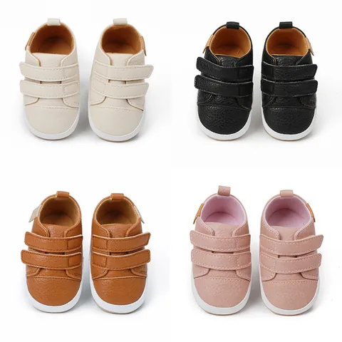 PU Leather Baby First Walker Shoes Casual Non-slip Soft Sole Infant Sneakers With Double Velcro Closure For Newborn Boys Girls