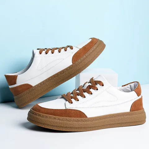 Scarpe da Skate Casual Retrò da Uomo in Crosta di Pelle Sneakers Low Top a Contrasto Colore Resistente All'Usura Suola in Gomma Scarpe da Passeggio
