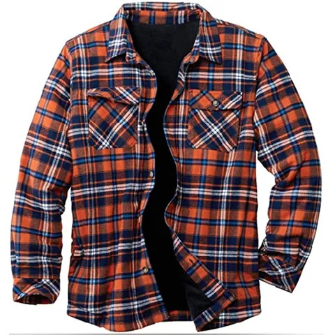 Men's Casual Plaid Flannel Shirt Jacket Fleece Lined Heavyweight Long Sleeve Button Down Work Coat With Pockets Vintage Outerwear