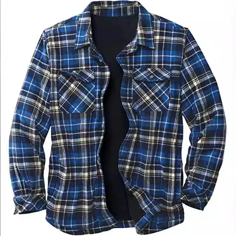 Men's Casual Plaid Flannel Shirt Jacket Fleece Lined Heavyweight Long Sleeve Button Down Work Coat With Pockets Vintage Outerwear