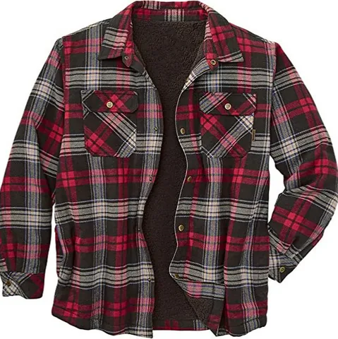 Men's Casual Plaid Fleece Lined Jacket Fashion Turn-down Collar Button Down Long Sleeve Warm Flannel Shirt Jacket Top