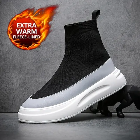 Men High Top Sock Sneakers Breathable Fly-knit Fashion Streetwear Casual Soft Sole Wear-resistant Black Grey Rainbow Shoes