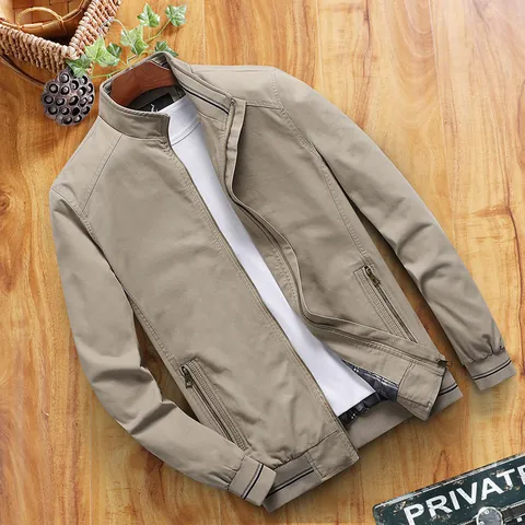 Men's Casual Cotton Jacket Stand Collar Full Zip Windproof Outdoor Sportswear Top Loose Fit Outerwear Washed Cotton Coat