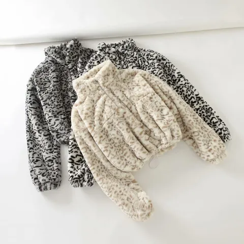 Women Leopard Print Plush Hoodie Western Style Rabbit Hair Blend Stand Collar Half Zip Loose Pullover Sweatshirt For Casual