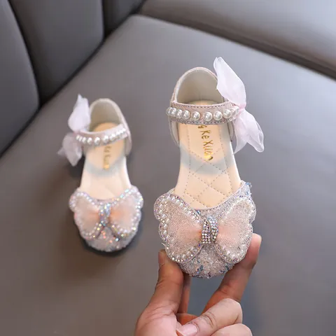 Mädchen Prinzessin Schuhe Strass Pailletten Schleife Perle Tanzschuhe Koreanischer Stil Kunstleder Kinder Einzelschuhe Hochzeit Party Formelle Flache Schuhe