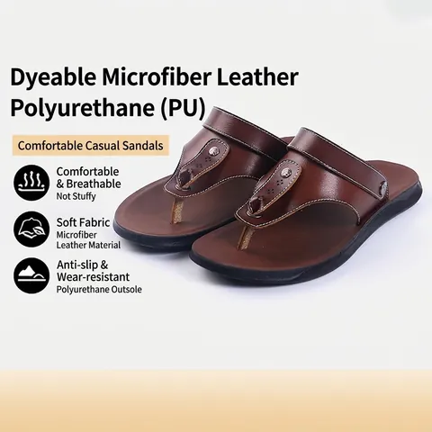 Men's Fashion Flip-Flops Summer Casual Beach Sandals Microfiber Leather Upper PU Sole Outdoor Large Size Thong Slippers