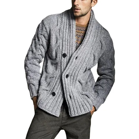 Herren Schalkragen Zopfmuster Strickjacke Acryl Langarm Knopfleiste Pullover Oberbekleidung Für Herbst Winter Freizeit Alltag