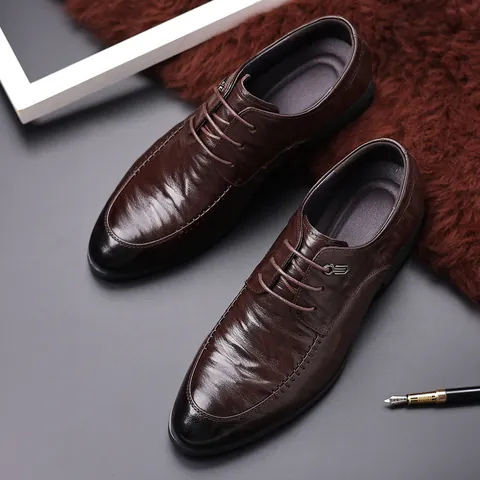 Zapatos Formales de Negocios para Hombre Piel de Oveja Genuina Puntiagudos Estilo Británico con Cordones Antideslizantes para Oficina