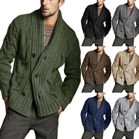 Herren Schalkragen Zopfmuster Strickjacke Acryl Langarm Knopfleiste Pullover Oberbekleidung Für Herbst Winter Freizeit Alltag