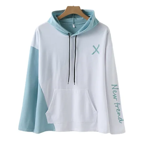 Men Color Block Hooded Sweatshirt Long Sleeve Pullover Letter Print Hoodie Streetwear Casual Top
