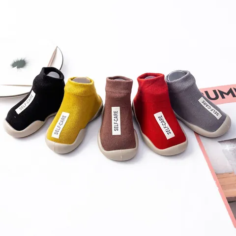 Cotton Knit Baby First Walker Shoes Soft Rubber Sole Anti Slip Indoor Infant Sock Shoes For Toddlers