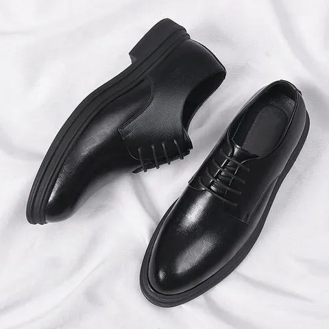 Men Business Formal Leather Shoes Height Increasing Dress Shoes Fleece Lined Breathable Wedding Groom Footwear Black