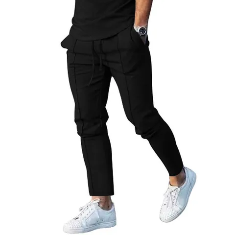 Men's Slim Fit Casual Sports Joggers Drawstring Waist Pintuck Sweatpants Solid Color High Street Knitted Polyester Pants Bottom