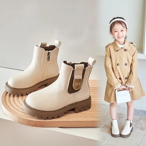 Children Martin Boots British Style Thick Sole Ankle Boots For Boys Girls Fashion Autumn Winter Side Zipper Synthetic Leather Shoes