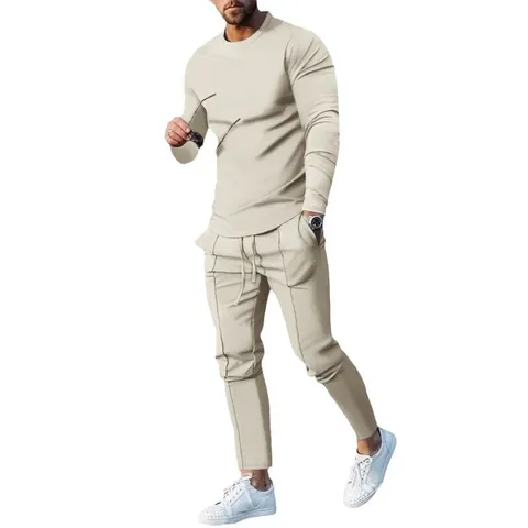 Men's Casual Autumn Tracksuit Set Long Sleeve Crew Neck T-Shirt And Drawstring Long Pants Loose Fit Sportswear Two Piece Set