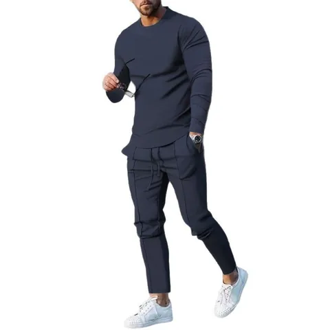 Men's Casual Autumn Tracksuit Set Long Sleeve Crew Neck T-Shirt And Drawstring Long Pants Loose Fit Sportswear Two Piece Set