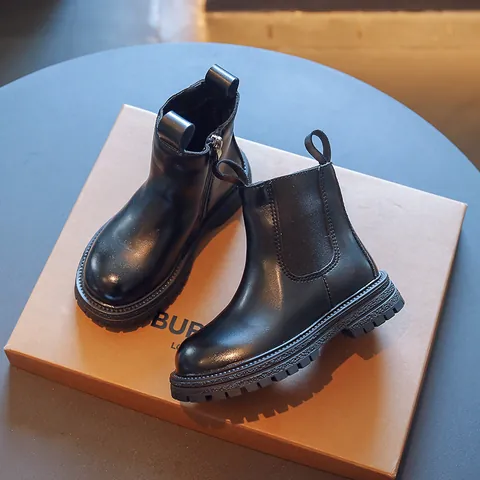 Bottines Chelsea à la Mode pour Enfants Style Britannique en Similicuir Bottines Martin pour Garçons Filles Fermeture Éclair Latérale Antidérapante Automne Hiver