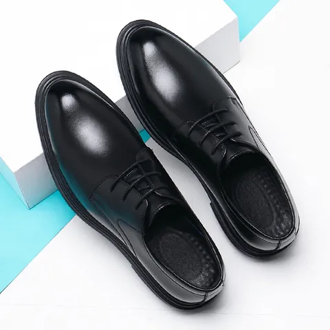 Herren Business Formelle Lederschuhe Britischer Stil Rindsleder Höhenvergrößerung Schuhe Hochzeit Kleidung Schuhe Schwarz Rutschfeste Gummisohle Derby Schuhe