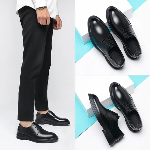 Herren Business Formelle Lederschuhe Britischer Stil Rindsleder Höhenvergrößerung Schuhe Hochzeit Kleidung Schuhe Schwarz Rutschfeste Gummisohle Derby Schuhe