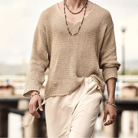 Herren V-Ausschnitt Strickpullover Einfarbig Langarm Casual Pullover Acryl Strickwaren Top Für Frühling Herbst Kleidung