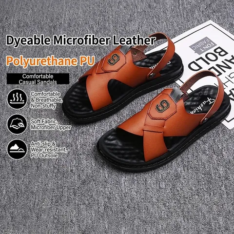 Men's Casual Microfiber Leather Sandals Summer Non-slip Crossover Strap Beach Slides Breathable Outdoor Sandal Shoes For Men