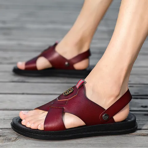 Men's Casual Microfiber Leather Sandals Summer Non-slip Crossover Strap Beach Slides Breathable Outdoor Sandal Shoes For Men