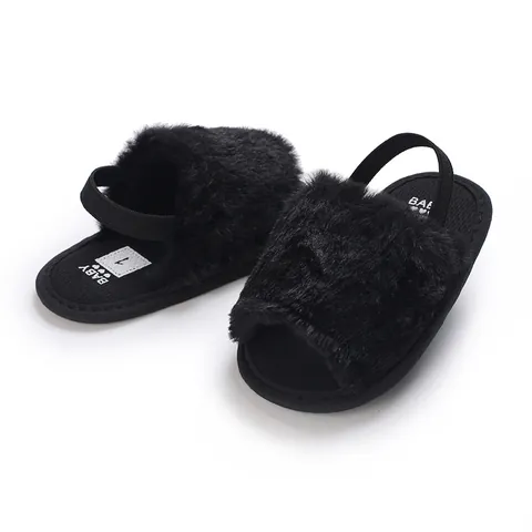 Newborn Baby Furry Sandals Soft Sole Princess Pre-walker Shoes Summer Artificial Fur Slides For Toddler Infants