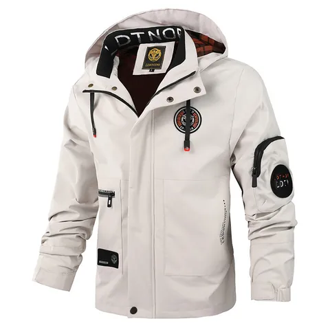 Men Hooded Casual Jacket Windproof Outdoor Parka Jacket Solid Color Stand Collar Coat British Style For Youth Daily Wear