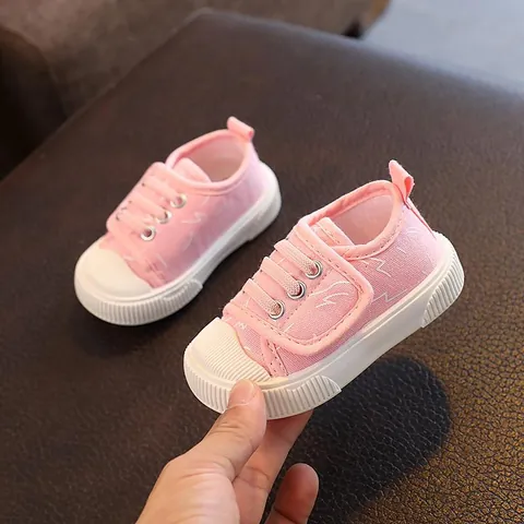 Kids Breathable Canvas Shoes Autumn Non-Slip Toddler Walking Shoes For Boys Girls Casual Board Shoes Hook and Loop Sneakers