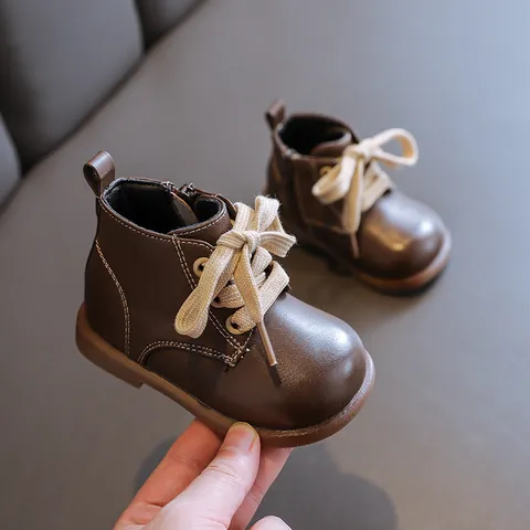 British Style Toddler Baby Boots Retro Microfiber Leather Prewalker Shoes Soft Sole High Top Boots With Side Zipper For Unisex Kids