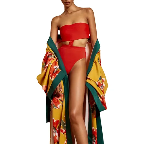 Women Long Printed Kimono Cardigan Tropical Floral Print Oversized Open Front Beach Cover Up Resort Wear Summer Jacket