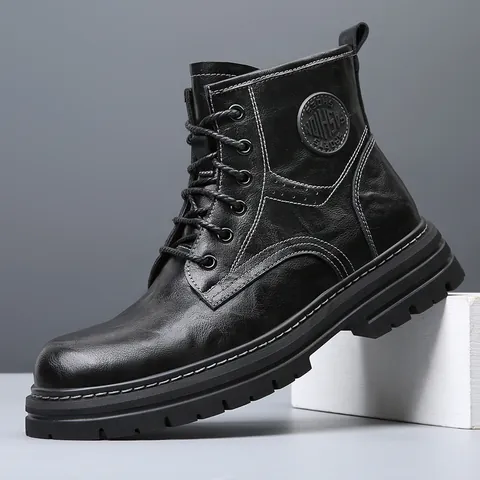 Bottines Martin Homme Croûte de Cuir Rétro Britannique Bottes de Travail Chaudes Automne Hiver Antidérapant Bottes du Désert