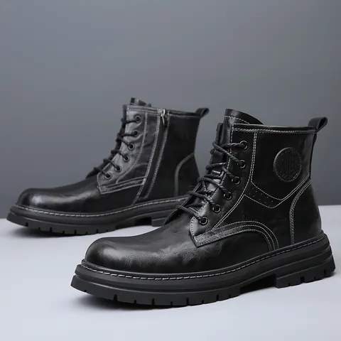 Bottines Martin Homme Croûte de Cuir Rétro Britannique Bottes de Travail Chaudes Automne Hiver Antidérapant Bottes du Désert