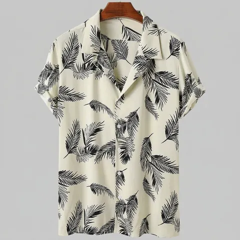 Men's Hawaiian Beach Shirt Palm Leaf Print Short Sleeve Lapel Collar Casual Summer Vacation Tropical Style Button Down Top
