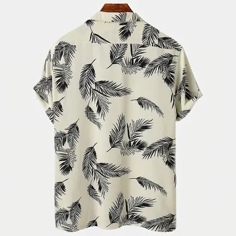 Men's Hawaiian Beach Shirt Palm Leaf Print Short Sleeve Lapel Collar Casual Summer Vacation Tropical Style Button Down Top