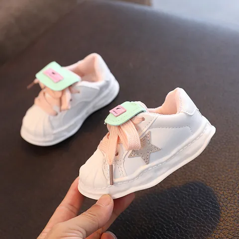Kids Casual White Shoes Shell Toe Star Pattern Artificial Leather Board Shoes For Boys Girls Toddler Breathable Sneakers