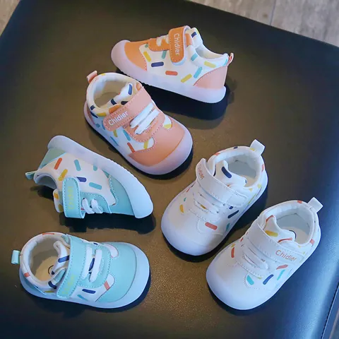 Toddler Microfiber Leather First Walker Shoes For Baby Boys Girls Soft Sole Non-Slip Casual Sneakers With Hook And Loop