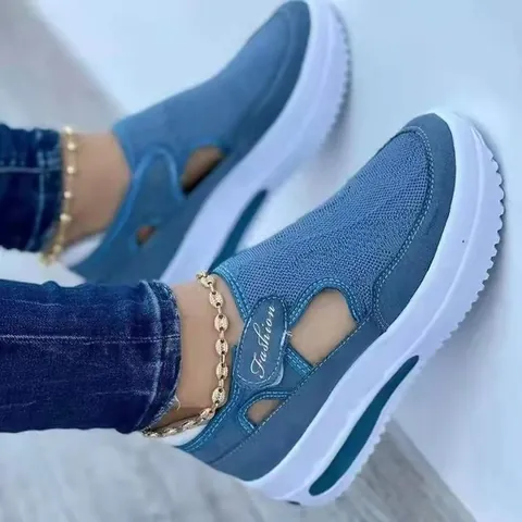 Γυναικεία Casual Παπούτσια Flyknit Πλατφόρμα Τακούνι Διάτρητο Σκρατς Στρογγυλή Μύτη Χαμηλά Sneakers Καλοκαιρινά Παπούτσια Πλέγμα