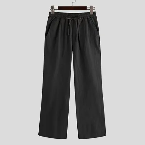 Pantaloni Casual da Uomo a Gamba Larga Vestibilità Larga in Misto Cotone Pantaloni Dritti Tinta Unita Vita con Coulisse Pantaloni Lunghi da Uomo