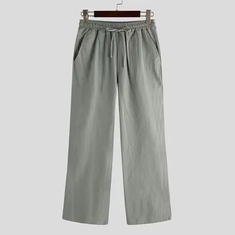 Pantaloni Casual da Uomo a Gamba Larga Vestibilità Larga in Misto Cotone Pantaloni Dritti Tinta Unita Vita con Coulisse Pantaloni Lunghi da Uomo