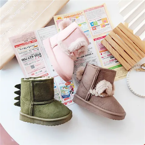 Children's Winter Snow Boots Warm Suede Boots With 3D Animal Ears And Faux Fur Lining For Toddler Boys Girls Kids Shoes