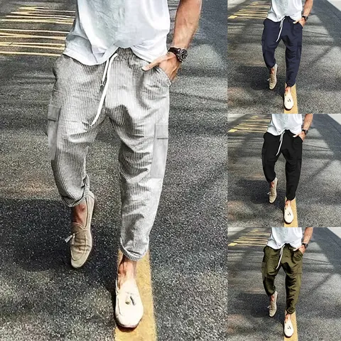 Men's Autumn Corduroy Cargo Pants Loose American Drawstring Sweatpants Casual Straight Leg Trousers For Teens