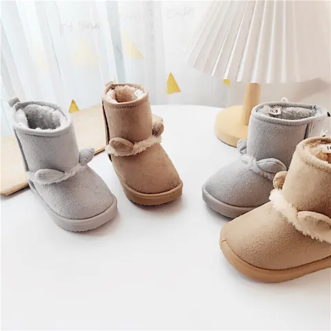 Kinder Winter Verdickte Schneestiefel Baby Warme Baumwollschuhe Mit Süßen Bären Fuchs Ohren Wildleder Kunstfell Futter Rutschfeste Sohle Jungen Mädchen Schuhe