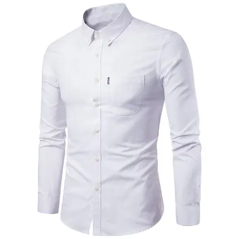 Men's Slim Fit Oxford Long Sleeve Shirt Casual Non-Iron Cotton Button Down Dress Shirt Chest Pocket Solid Fashion Top