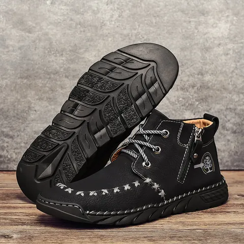 Men Martin Boots Mid-cut Outdoor Work Boots With Side Zipper Microfiber Leather Anti-slip Rubber Sole Casual Fashion Boots